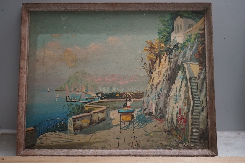 Gianni, impasto oil on board, Neapolitan coastal scene, unsigned, inscribed verso, 27 x 34cm. Condition - fair, in need of a clean